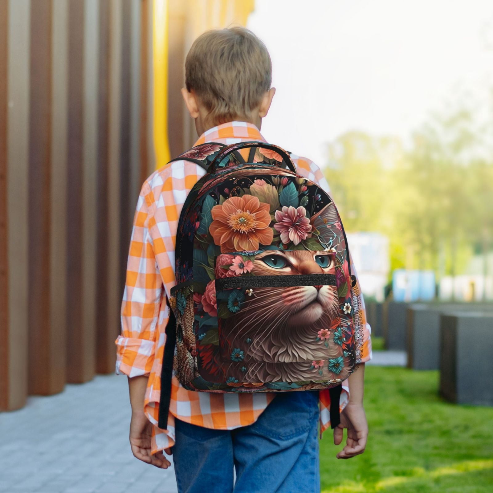 Xecao Flower Crown Cat Travel Backpack: A spacious, stylish computer backpack ideal for men and women, perfect for college, school, or daily travels