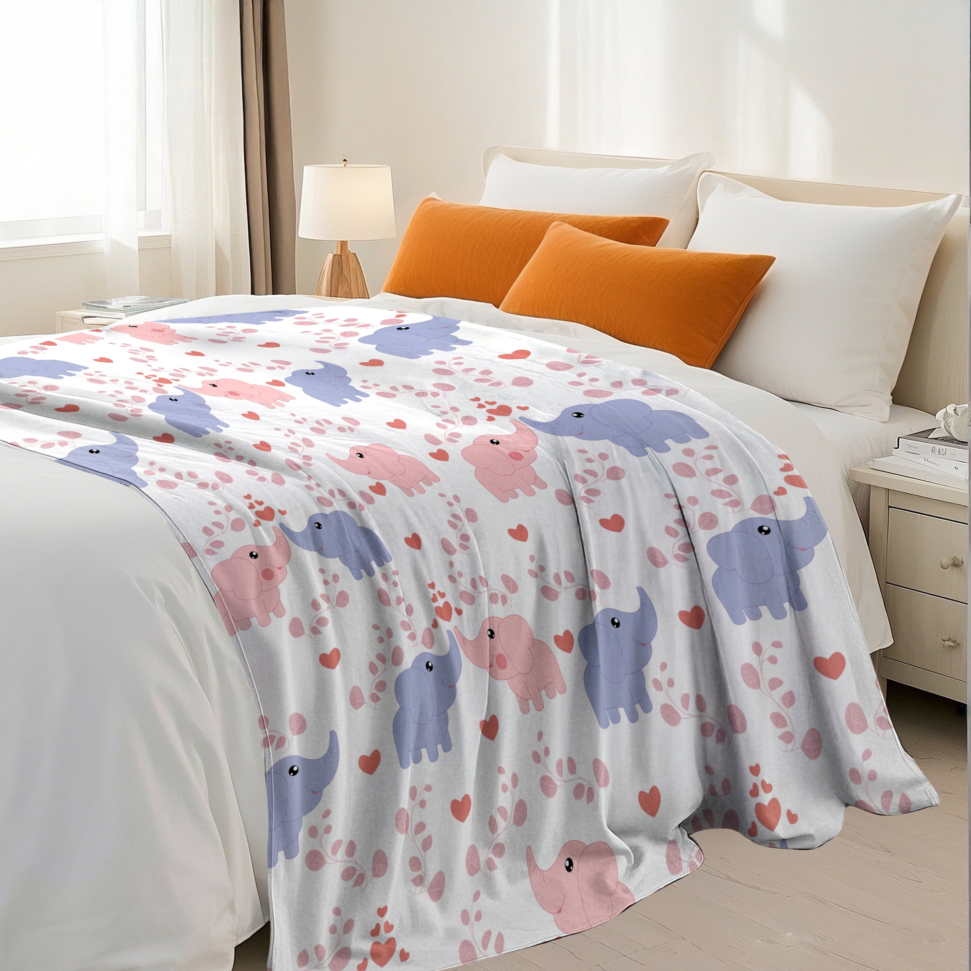 Flannel Fleece Throw Blanket, Soft Large Throw Blanket, Lightweight Cozy Plush Throw Blanket Fit Sofa Bed, 30"x40", Elephant
