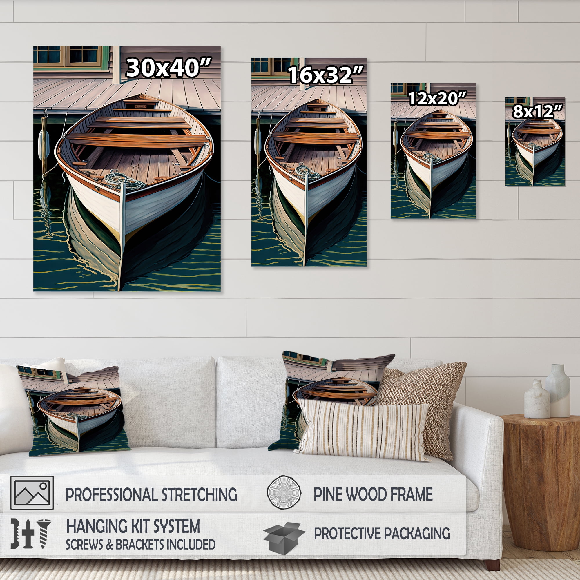 Designart Docked Boat I Canvas Wall Art