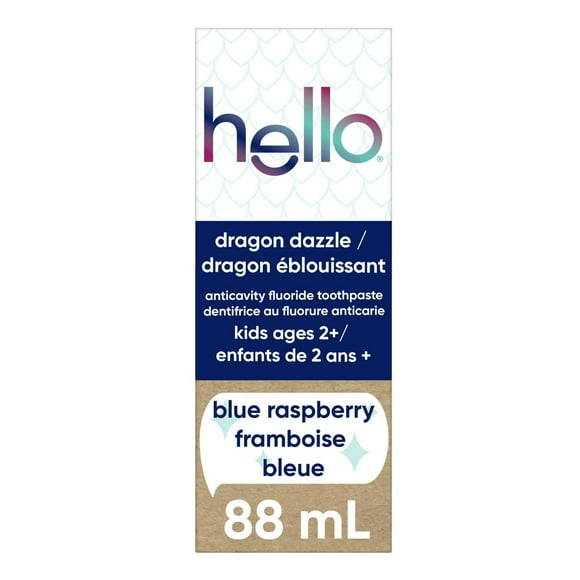 hello Dragon Dazzle Kids Toothpaste with Fluoride, Blue Raspberry Toothpaste, 199 g Tube