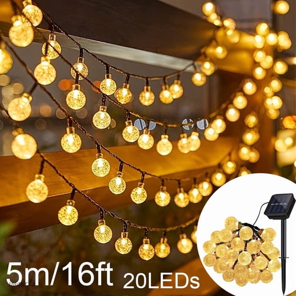 25-LED Solar Bubble Ball String Lights 8 Lighting Modes With Automatic dusk-to-dawn Operation Ideal For Christmas Outdoor gardens, patios, railings, And Tree Decorations