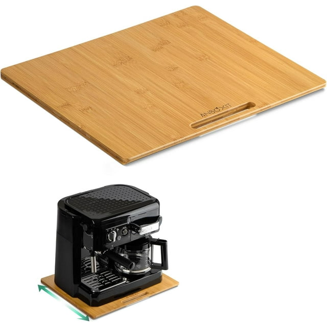 ANBOXIT Appliance Sliding Tray for Coffee Maker, Bamboo Small Appliance Slider for Countertop, Kitchen Pull Out Tray for Coffee Maker, with Rubber Wheels, Wide - Large (13"D x 16"W)