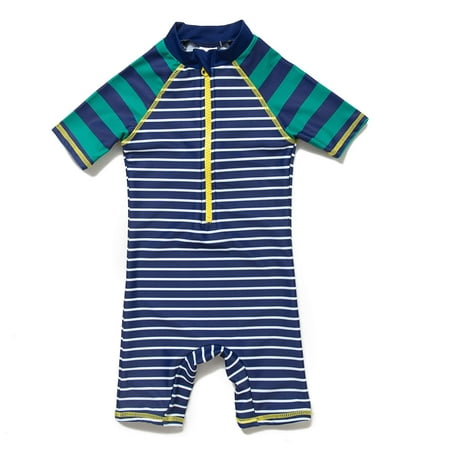 

BONVERANO Baby Boy UPF 50+ Sun Protection S/S Zipper One Piece Kids Sunsuit (Stripes 12-18 Months)