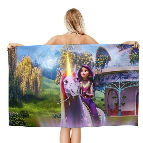 Unicorn Academy Cartoon Gifts Beach Towel for Women Kids Birthday Bath Outdoor Quick Dry Lightweight 30.7×51in