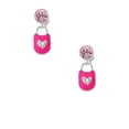 thumbnail image 2 of Delight Jewelry Hot Pink Enamel Lock with Clear Crystals Pink Crystal Clip on Earrings, 2 of 5