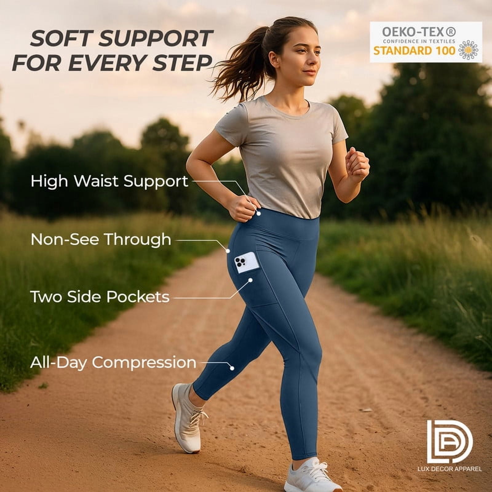 Leggings for Women with Pockets - Buttery Soft, High Waisted Tummy Control Yoga Pants for Workout Gym Running - Size XXL (US) - Navy Blue Stretch Leggings