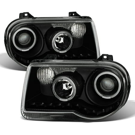 300c Halo Led Projector Headlights - Fit 2005-2010 Chrysler 300C Replacement Black LED Dual Halo Projector Headlights