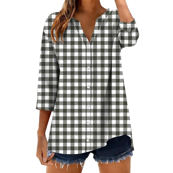 Womens Summer Tops Fashion Casual Printed Shirts 3/4 Sleeve Button Down Shirts for Women on Sale