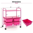 thumbnail image 3 of Gymax Rolling Storage Cart w/4 Drawers & 2 Shelves Multipurpose Plastic Trolley on Pink, 3 of 10