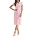 thumbnail image 2 of INSPIRE CHIC Women's Casual Summer V Neck Short Sleeve Striped Ribbed Knit Midi Dresses XS Pink, 2 of 6