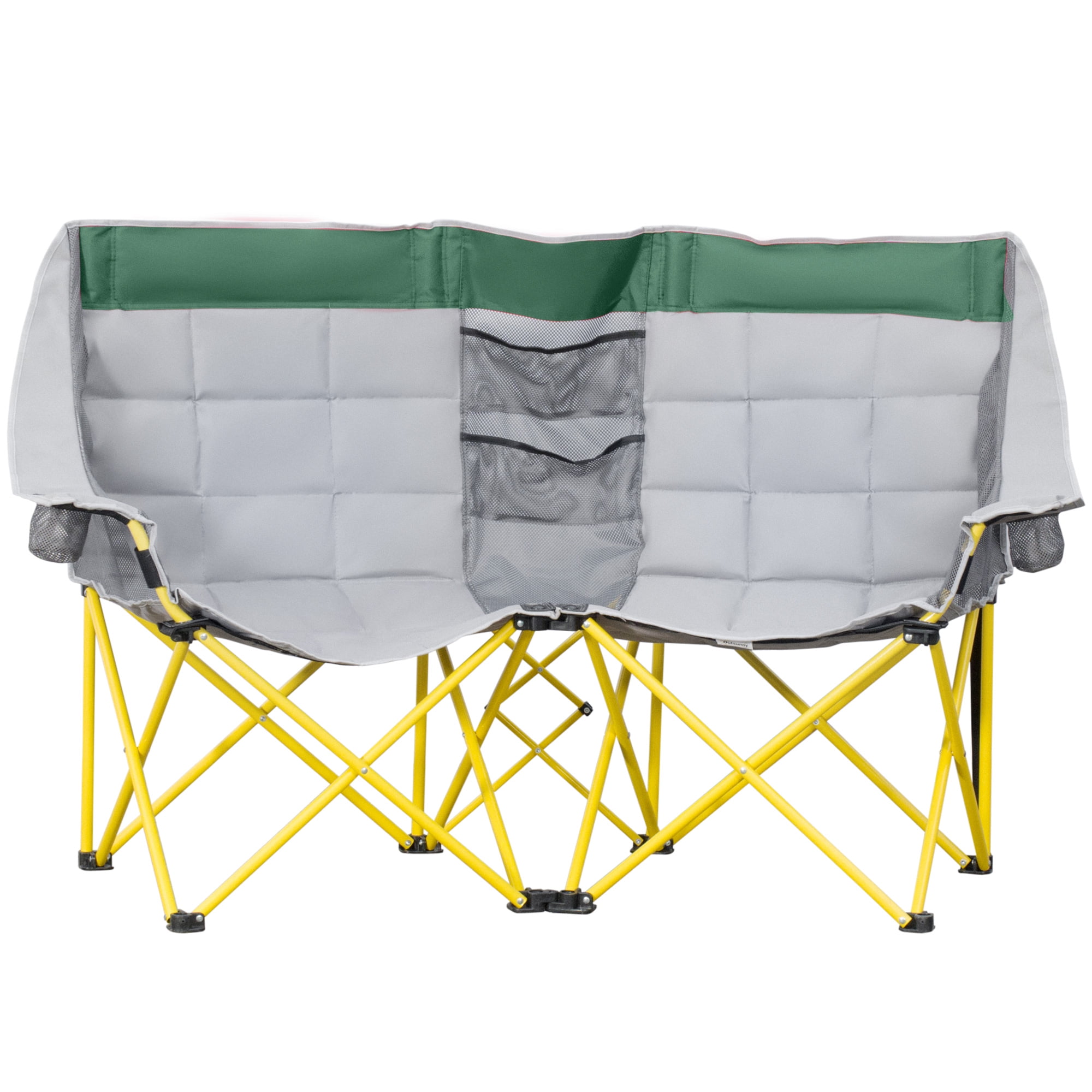Loveseat Camping Chair, Oversized Folding Lawn Chair with Carry Bag & Cup Holders, for Outdoor, Beach, Picnic, Hiking, Travel, Green & Gray