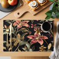 thumbnail image 2 of Gold Flowers Placemats Set of 2, Country Vintage Watercolor Red Floral Green Leaf Black Non-Slip Place Mats Washable Table Mats for Kitchen Dining Table Decorations Indoor/Outdoor, 2 of 9