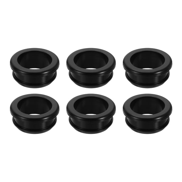 Paquete de 6 tapones de goma de silicona que se ajustan a un agujero de 1.1" (28mm) de diámetro, 0.61" (15.5mm) de altura y 0.31" (8mm) de diámetro interior, tapón de sombrero negro.