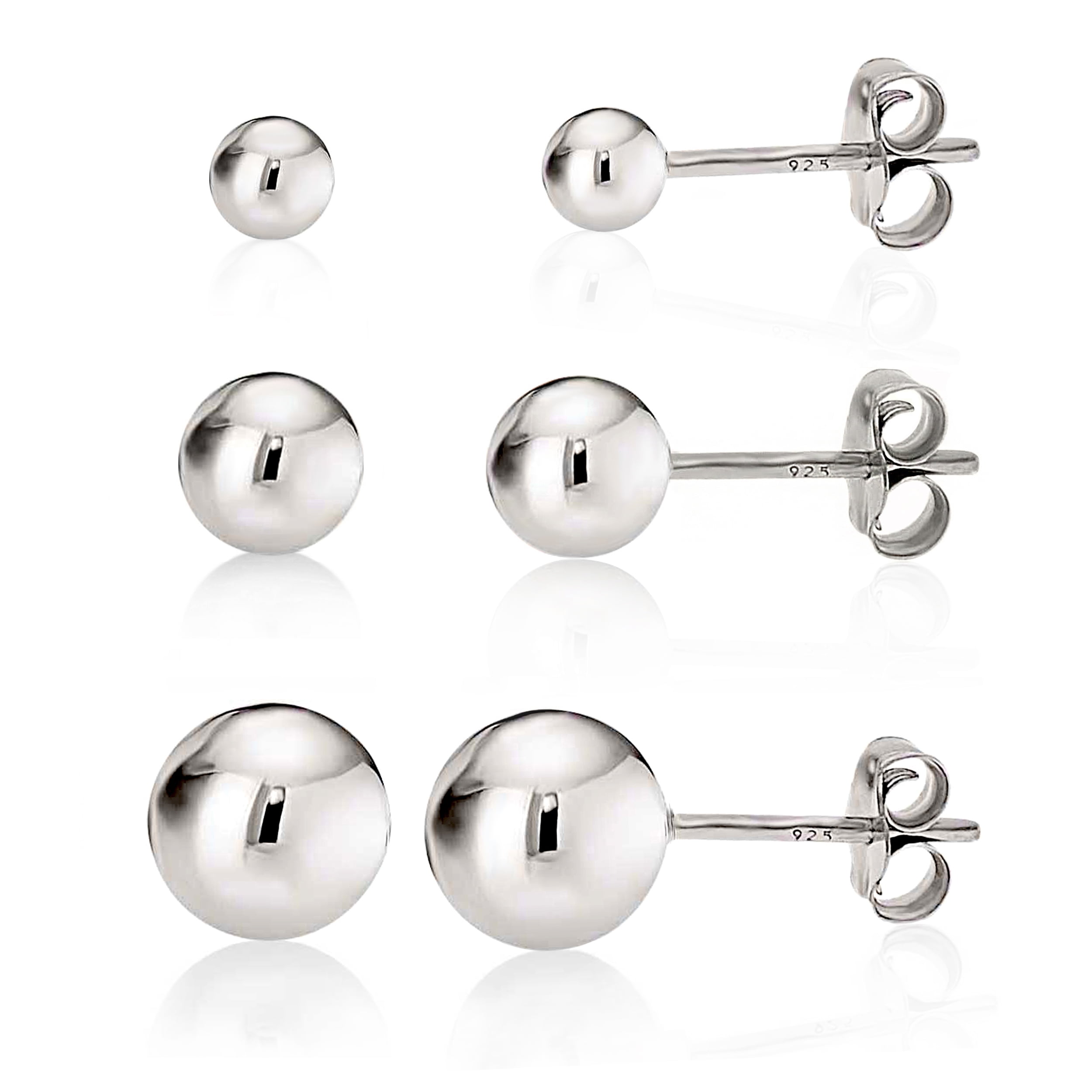 Sterling Silver Set of 3 Tri-Color Polished 5mm Ball Stud Earrings Set