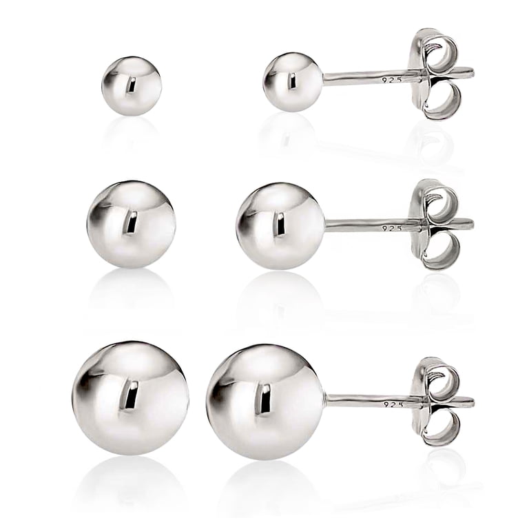 Kezef 925 Sterling Silver Ball Stud Earrings, 3-Size Set photo 6