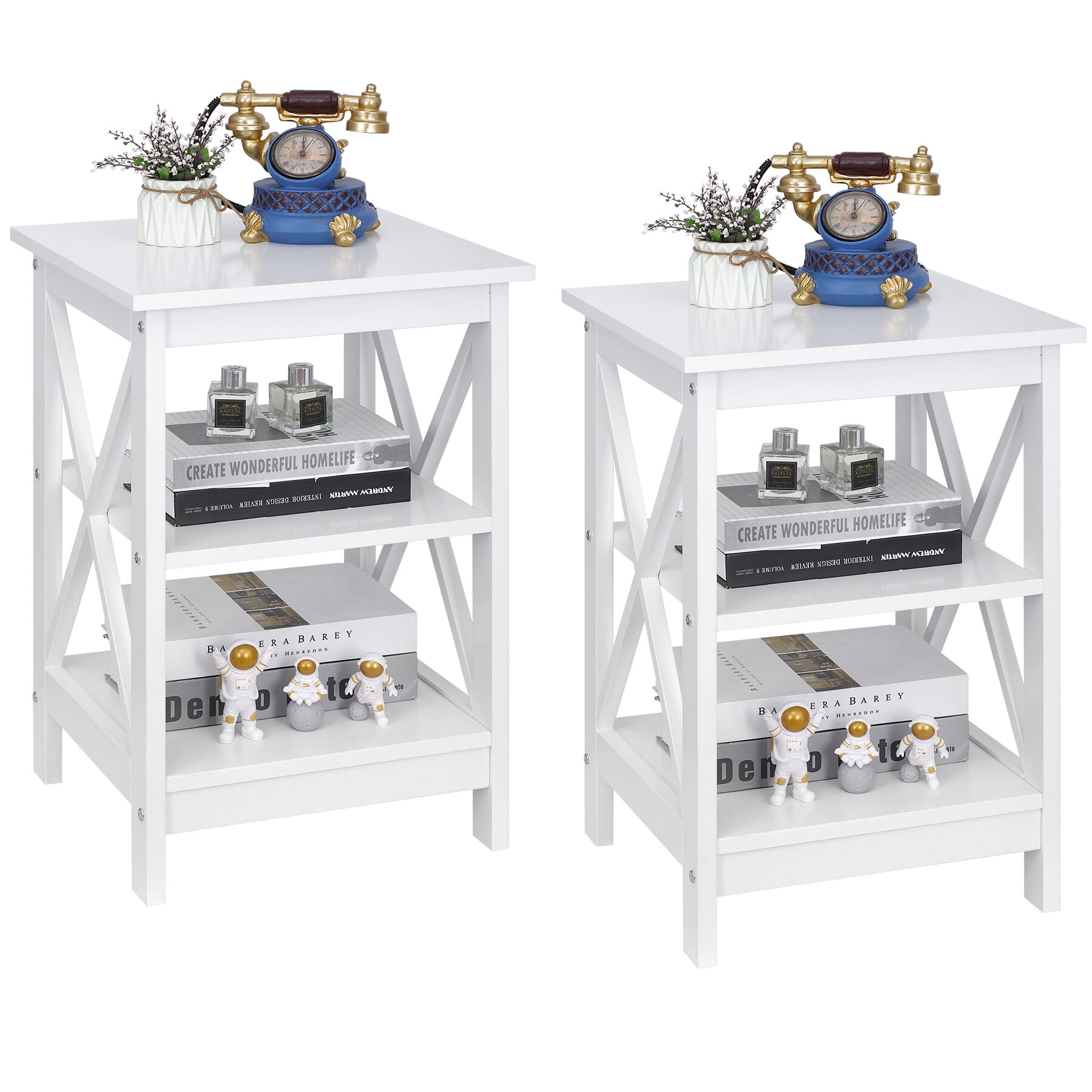 ZENY Set of 2 Side/End Table with Storage Shelf 3Tier Nightstands for