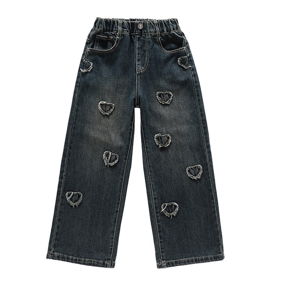 EnJoCho Girls Heart Patched Baggy Jeans High Waisted Straight Leg Denim 𝖸2k Streetwear Trousers Vintag𝖾 Casual Wide Leg Pants Retro Fashion