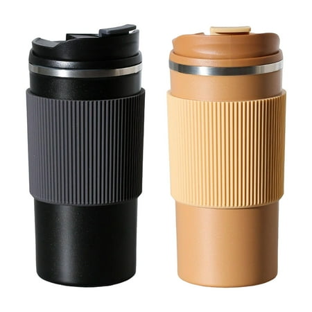 

Pack of 2 Durable Portable Stainless Steel Large Capacity Coffee Mug Leakproof Insulated Cups Vacuum Drinks Beverage Kettle Water Bottles Black Khaki