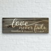 Love Never Fails Personalized 6" x 18" or 9 x 27 Canvas