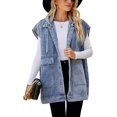 thumbnail image 3 of Zontroldy Denim Jean Chaleco para mujer de gran tamaño sin mangas con botones Denim Jean chaleco chaleco chaqueta, 3 of 5