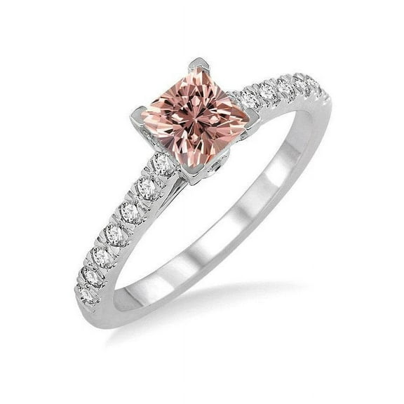 Elegant 1 Carat Princess Morganite and Diamond Engagement Ring in 14k White Gold affordable morganite & diamond engagement ring