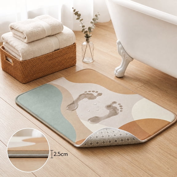 50 x 60 cm Rectangular Faux Diatomite Bath Mat, 2.5 cm Thick Raised Bathroom Floor Rug with Textured Dotted Backing, Soft Abstract Wave Pattern Mat for Bathtub, Shower, Sink, Vanity, Bedroom and Entr