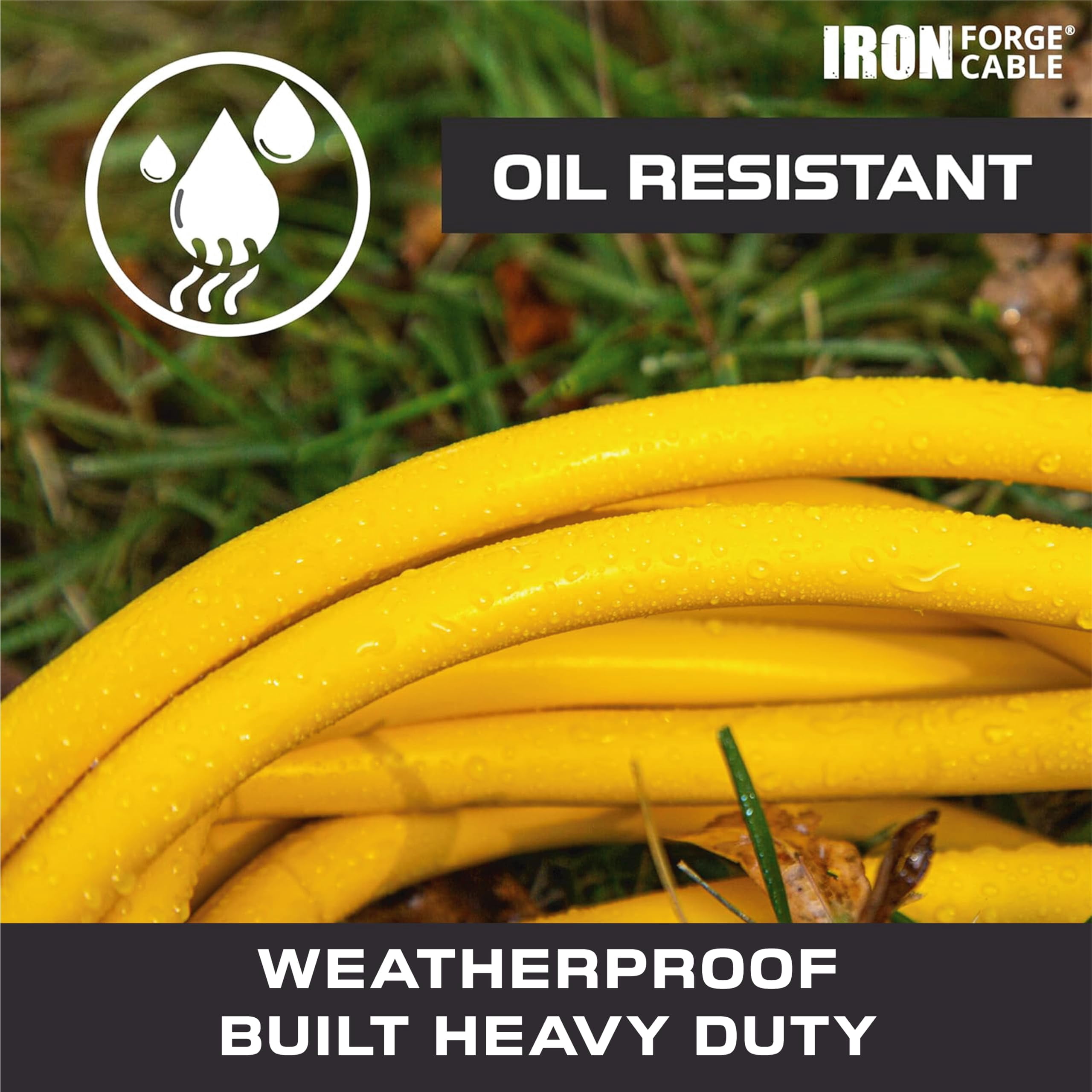 Iron Forge Cable Oil Resistant 12 Gauge Outdoor Extension Cord 25 ft with Locking Ends - 12/3 Heavy Duty Extension Cord Outdoor 3 Prong, Yellow Cable 15 Amp