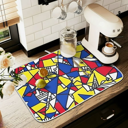 

Yayeee Drying Mat for Kitchen Counter Dishes Microfiber Coffee Decorative Pad Art Triangles