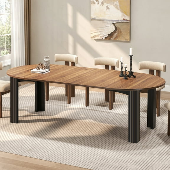 43-78 Inch Extendable Dining Table for 6-8 People, Modern Farmhouse Wood Kitchen Table with Oval Wooden Top and 2 Removable Leaves for Living Room, Breakfast, Restaurant, Dining Room(Walnut)