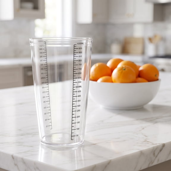 STRANDCHIC Transparent Plastic Blender Mixing Cup with Graduated Markings for Precise Measurements and Easy Cleaning