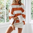 thumbnail image 7 of Womens Long Sleeve Oversized Striped Crew Neck Loose Fit Knitted Sweaters, S, 7 of 7