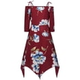 thumbnail image 6 of Tawop Tummy Control Dress Fashion Women Off Shoulder Plus Size Lace Up Maxi Flowing Floral Print Dress Thanksgiving Day Red 12, 6 of 7