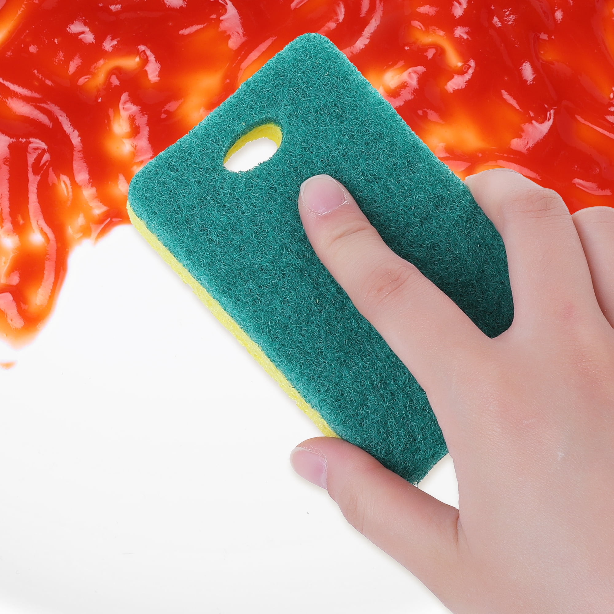 Unique Bargains 6 Pack Scrub Sponge Bulk Sponges Dual-Sided Cleaning Sponges Green Yellow