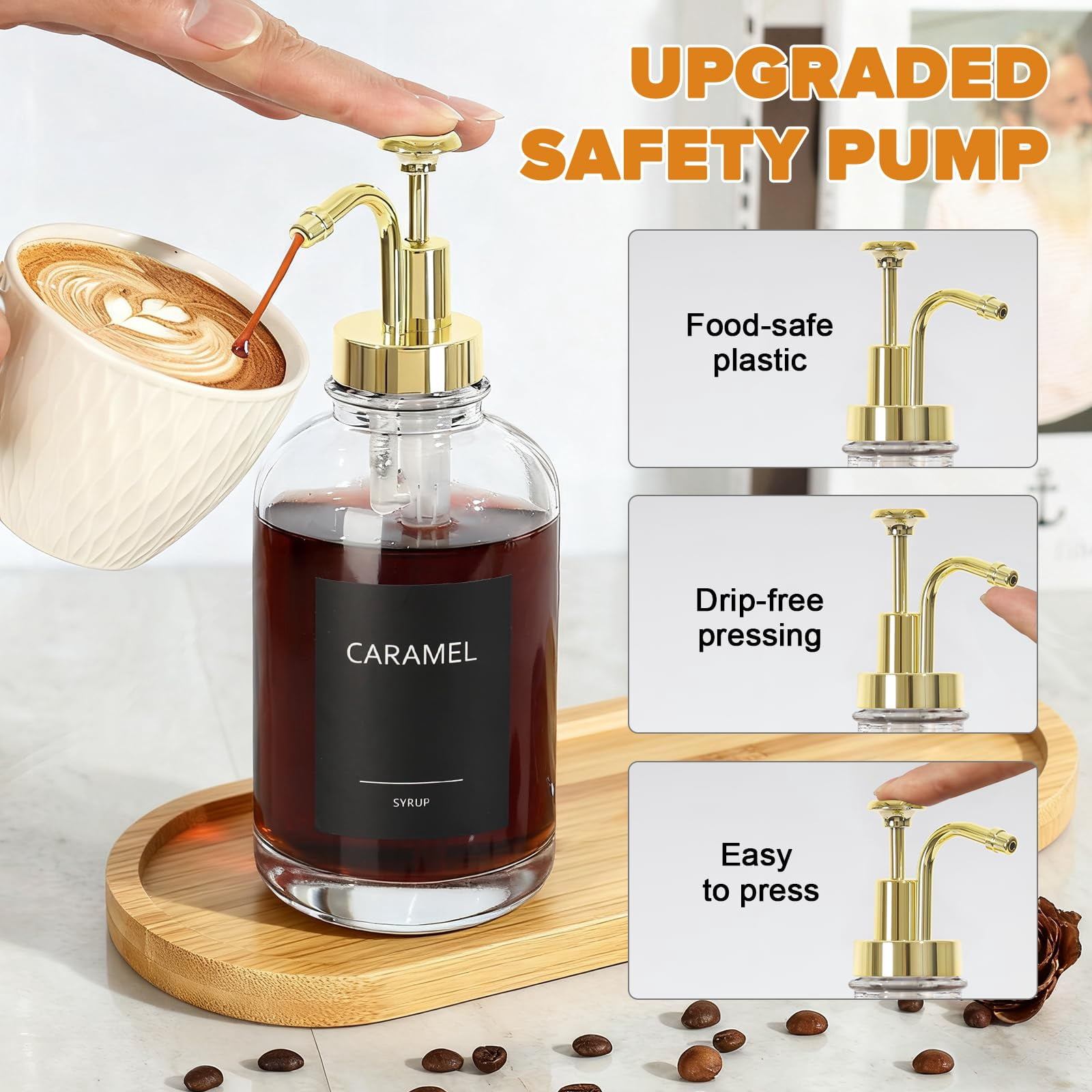 Coffee Syrup Dispenser For Bar Bottles With Pump 16.9 Fl Oz Glass Honey Bottle 3 Pack