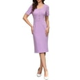 thumbnail image 2 of INSPIRE CHIC Elegant Dress for Women's Short Sleeve Square Neck Button Business Work Casual Sheath Dresses S Purple, 2 of 6