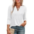 thumbnail image 3 of Ronuti 3/4 Length Sleeve Womens Tops V Neck Tunic Shirts Loose Curved Hem Blouses Dressy Casual M-3XL, 3 of 9