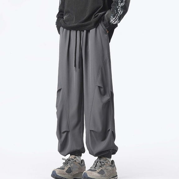 DPTALR George Men's Baggy Cargo Pants, Casual Parachute, Loose Fit, Hip Hop Harem, with Pockets #Dark Gray Big and Tall Men L