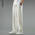 thumbnail image 1 of Pantalones de lino de estilo chino para hombre, pantalones de verano finos de lino y algodón, pantalones de campana de estilo vintage, holgados y de pierna recta, 1 of 4
