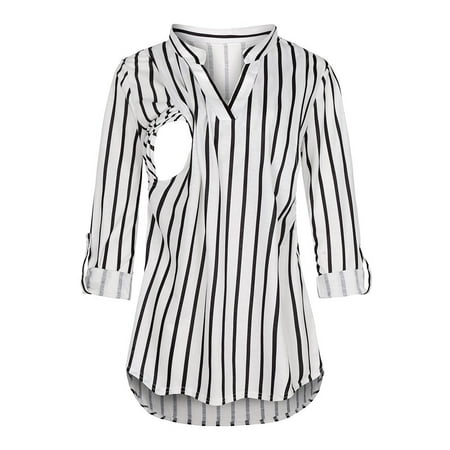 

WNG Women Maternity Long Sleeve Striped Nursing Tops Blouse for Breastfeeding