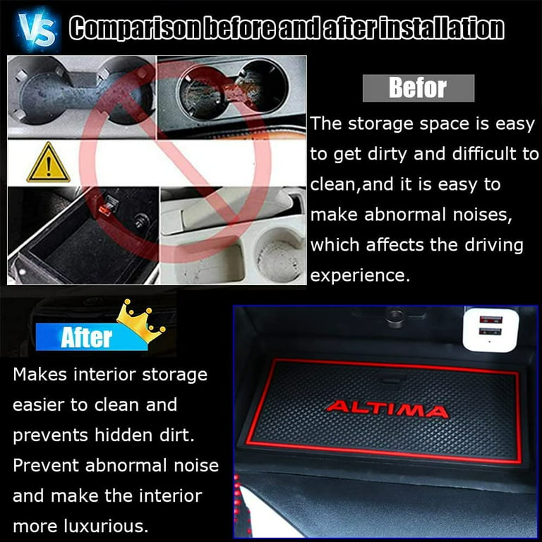 Kakash Custom Interior Accessories for Nissan Altima 2019 2020 2021 2022 2023 Door Storage Mat Gate Slot Mat Cup Holder Inserts Center Console Liner