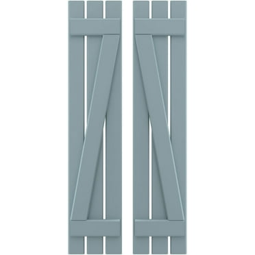 Ekena Millwork 11 1/2"W x 68"H Americraft Three Board (2 Batten) Exterior Real Wood Spaced Board-n-Batten Shutters w/ Z-Bar (Per Pair), Peaceful Blue