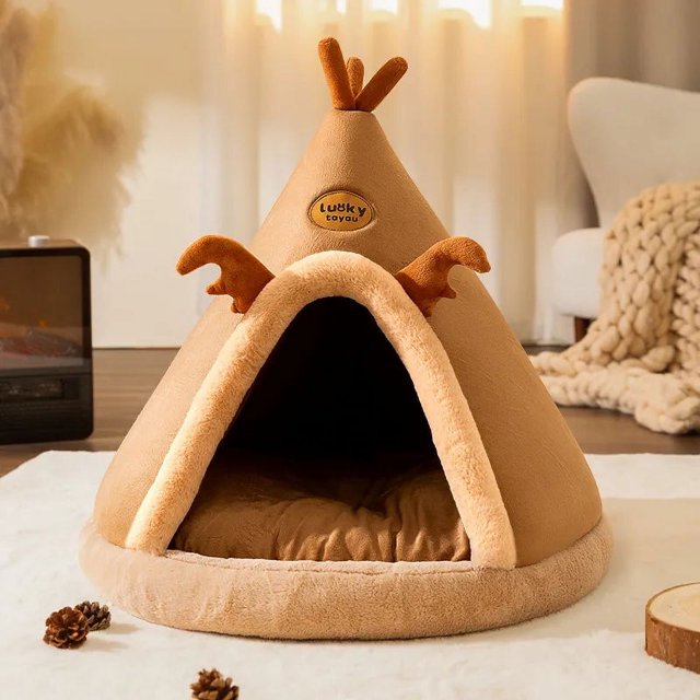New Pet Tent House Cat Bed Warm Winter Cat Dog House Deep Sleep For Puppy Cat Indoor Outdoor Tent With Cushion Pet Supplies ShopWise Round