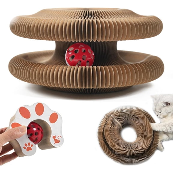 Kitty Kurlz, Magic Organ Cat Scratching Board Toy with Balls Bells,Made of Recyclable Corrugated Cardboard,Interactive Mental Physical Exercise Cat Toys for Indoor Cats(Brown)