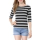 thumbnail image 1 of Camiseta básica de ajuste slim con cuello redondo y mangas de codo para mujeres INSPIRE CHIC, estampada, talla 3XL, color negro, 1 of 8