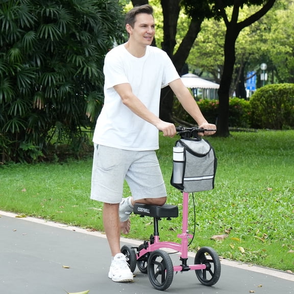 COSYWILL Knee Scooter,Steerable Knee Walker for Foot Injuries Adult Compact Crutches Alternative,Pink