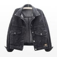 thumbnail image 4 of Veste en Jean Courte pour Femmes Automne 2025 Manches Longues Boutonnée Col à Revers Vestes en Jean Décontractées, 4 of 5