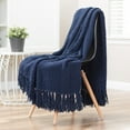 thumbnail image 2 of Chanasya Textured Knitted Super Soft Throw Blanket With Tassels Cozy Plush Lightweight Fluffy Woven Blanket for Bed Sofa Couch Cover Living Bed Room Acrylic Throw Blanket (50x65 Inches) Dress Blue, 2 of 4