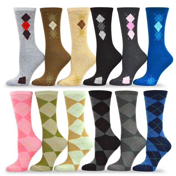 TeeHee Women's Value 12Pack Fun Crew Socks (Argyle)