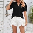 thumbnail image 5 of Women's Short Sleeve Casual T Shirts Summer Ruffle Plain Round Neck Loose Fit Tee Blouse Tops,Summer Tops Trendy 2025 Cap Sleeve T Shirts Crew Neck Pleated Front Clothes Fashion, 5 of 8
