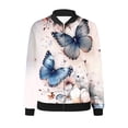 thumbnail image 4 of Feancey On Sale Women's Floral Bomber Jackets Lightweight Fashion Zip Up Trucker Jackets Fall Casual Long Sleeve Elastic Ribbed Comfy Flight Jacket with Pockets Multicolor M, 4 of 5